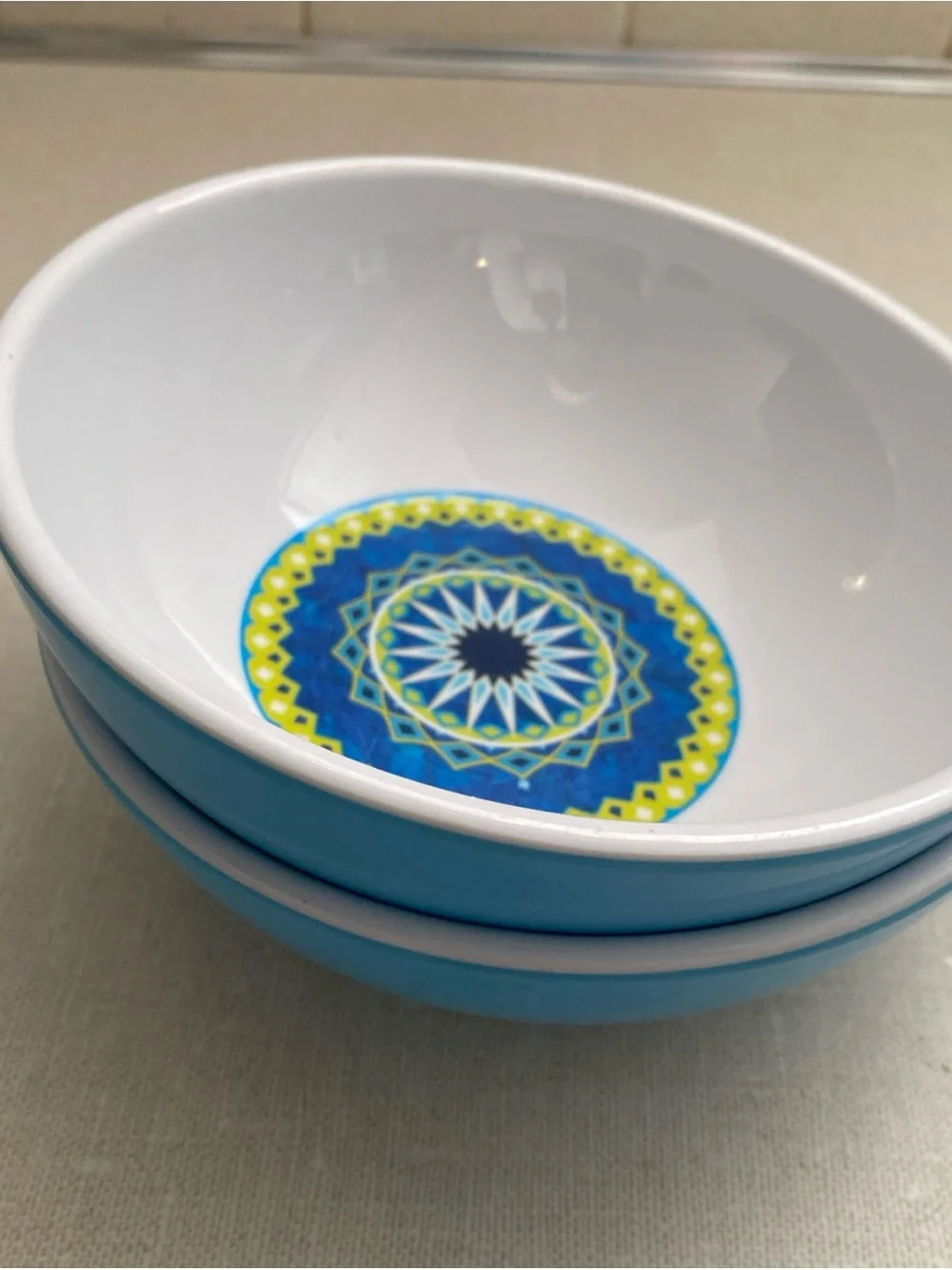 Kim Seybert Melamine Cereal  Bowls Blue Multi Colored Set of 2